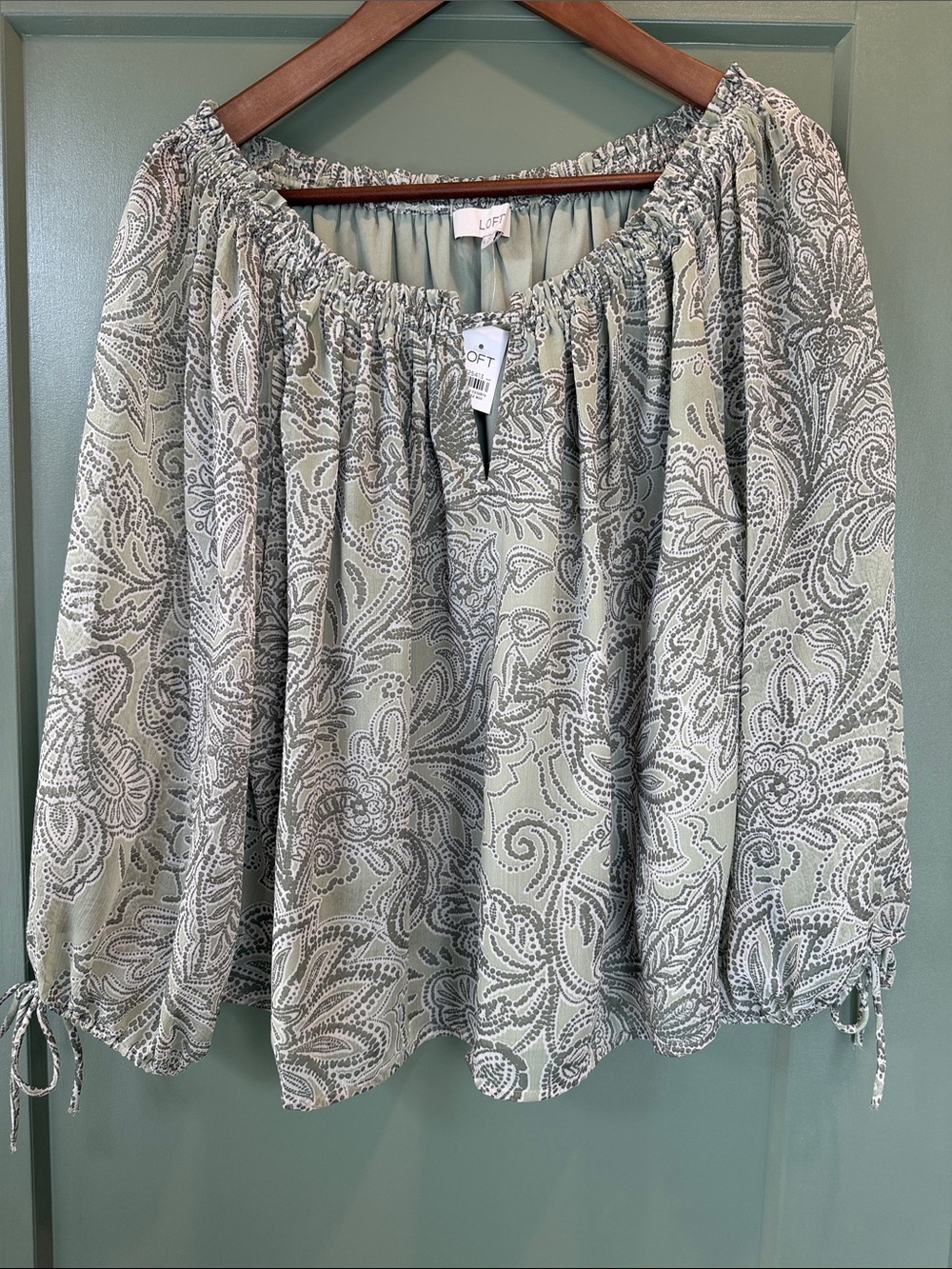 LOFT Sage Green Paisley Off-Shoulder Blouse - NWT
